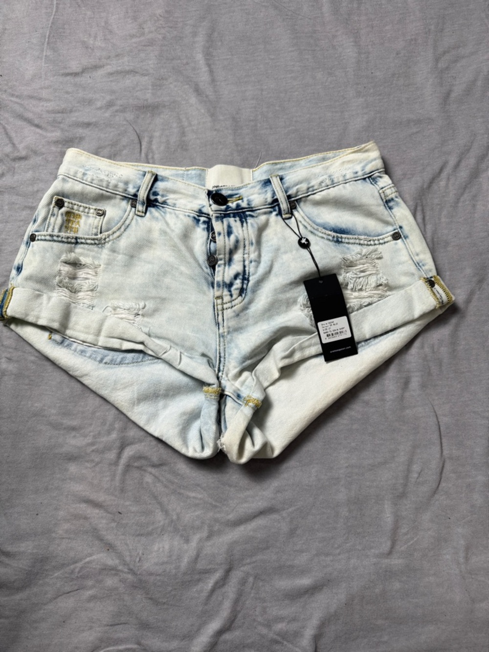 NEW - One Teaspoon Light Blue Distressed Denim Short Shorts - NWT